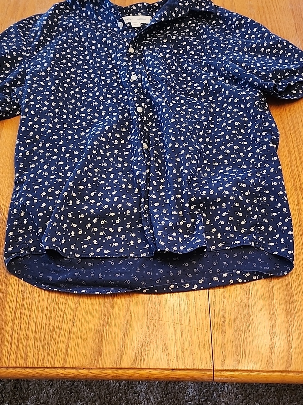 Old Navy Womens Navy Short-Sleeve Floral Button-Up Shirt - Picture 9 of 9